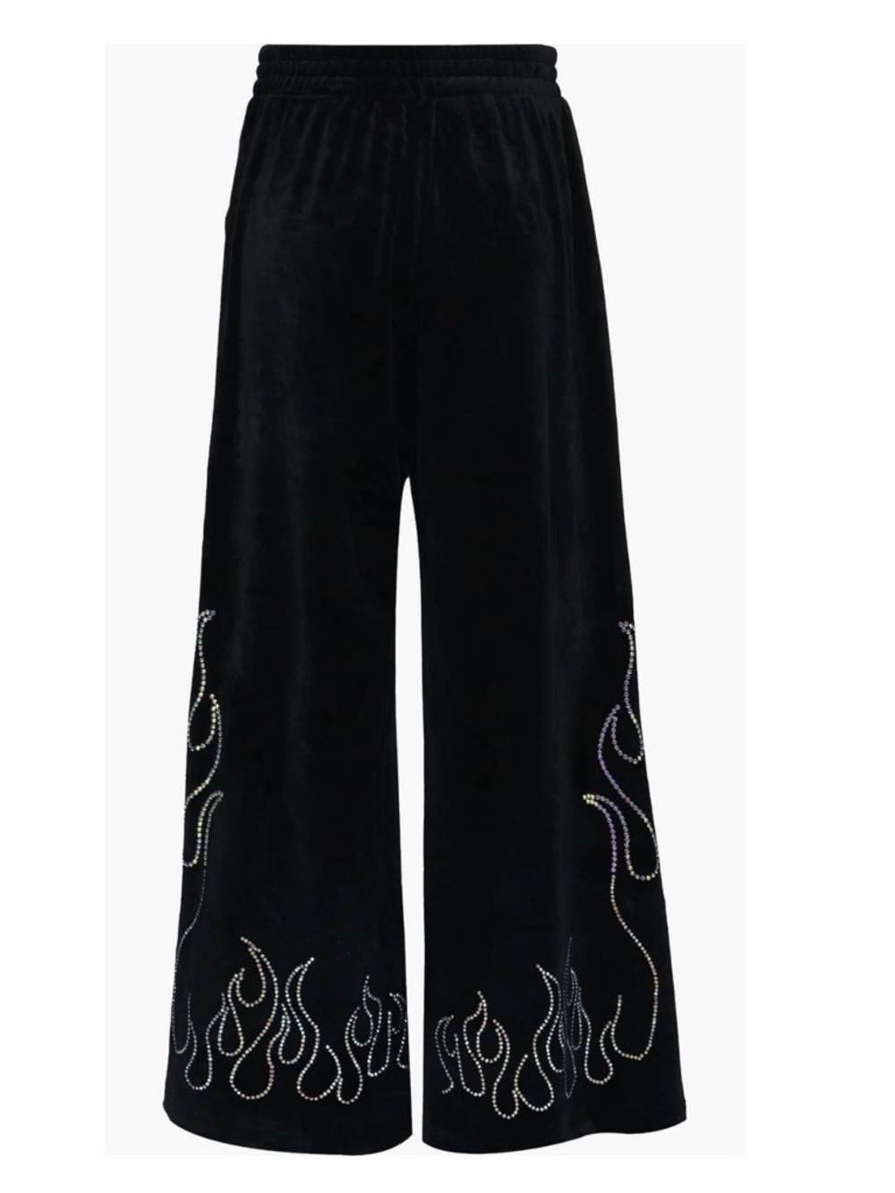 Black Velvet Crystal Flame Wide-Leg Pants
